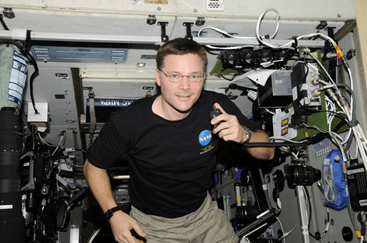 Doug Wheelock, KF5BOC, Expedition 24 flight engineer, operates the NA1SS ham radio station in the Zvezda Service Module of the International Space Station.